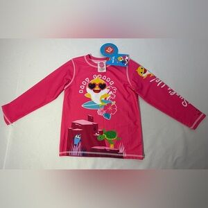 Baby Shark Girls Pink Rash Guard Swim Shirt UPF 50 Long Sleeve 5T NWT Swimwear